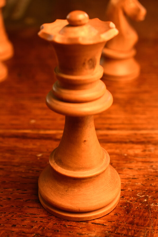Old Staunton chess set in late nineteenth century wood