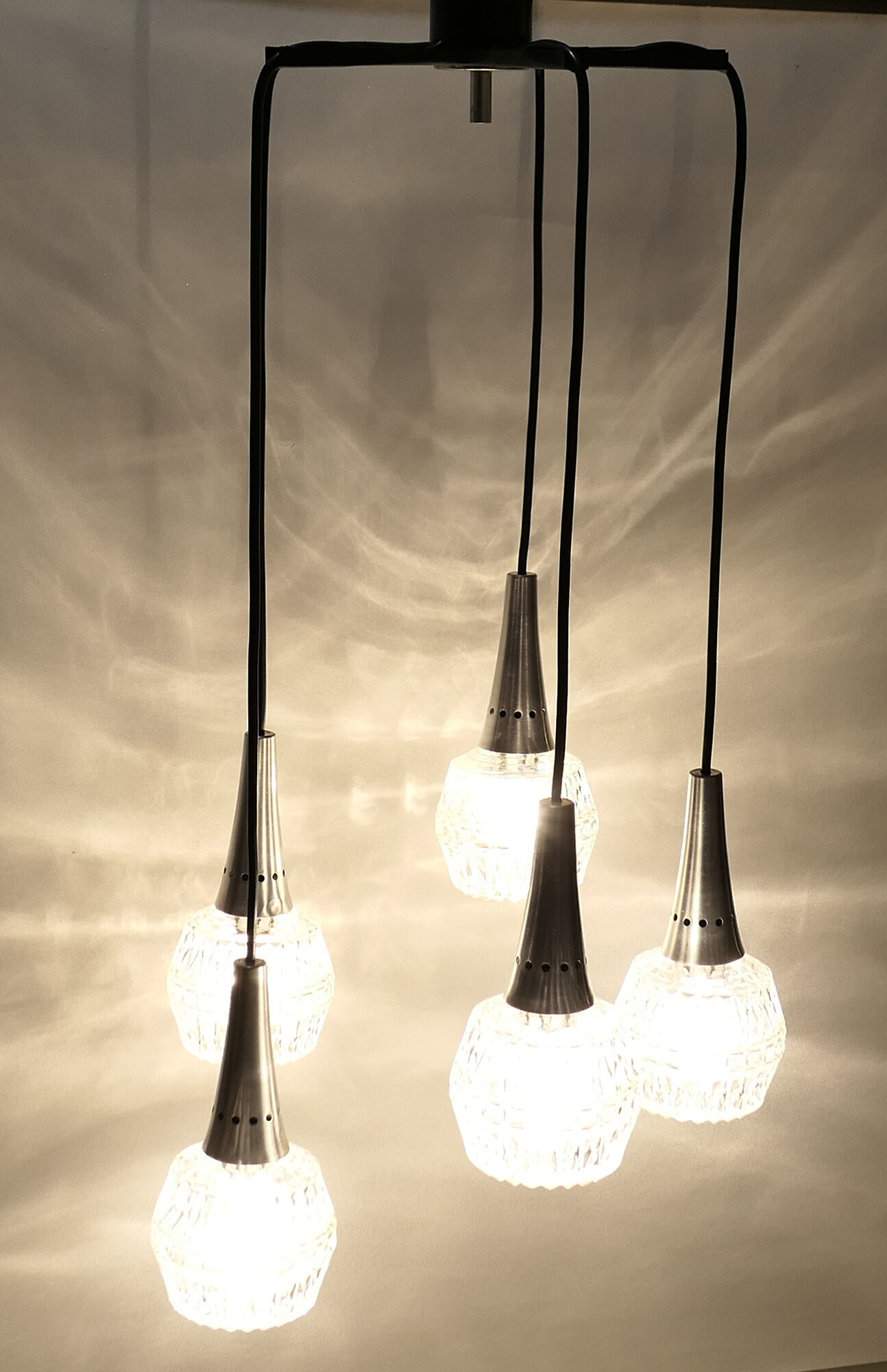 Chandelier suspension waterfall 5 globes Philips 1960-70