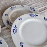 6 vintage ivory earthenware dessert plates - Blue olive pattern