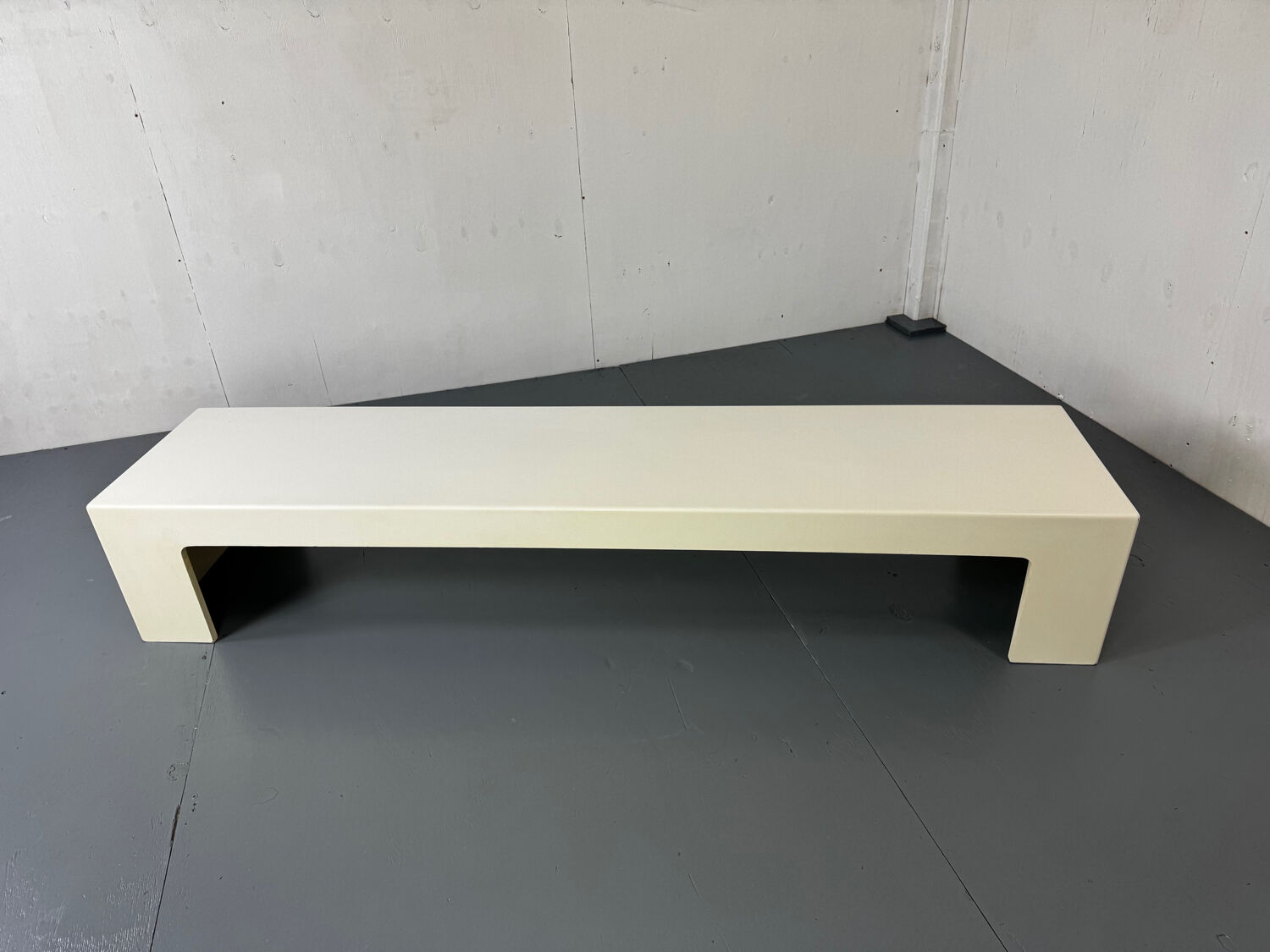 Space Age Modernist White Long Bench, Coffee Table 1970s