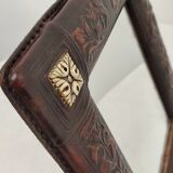 Table mirror embossed leather and bronze, Spain, 1940s