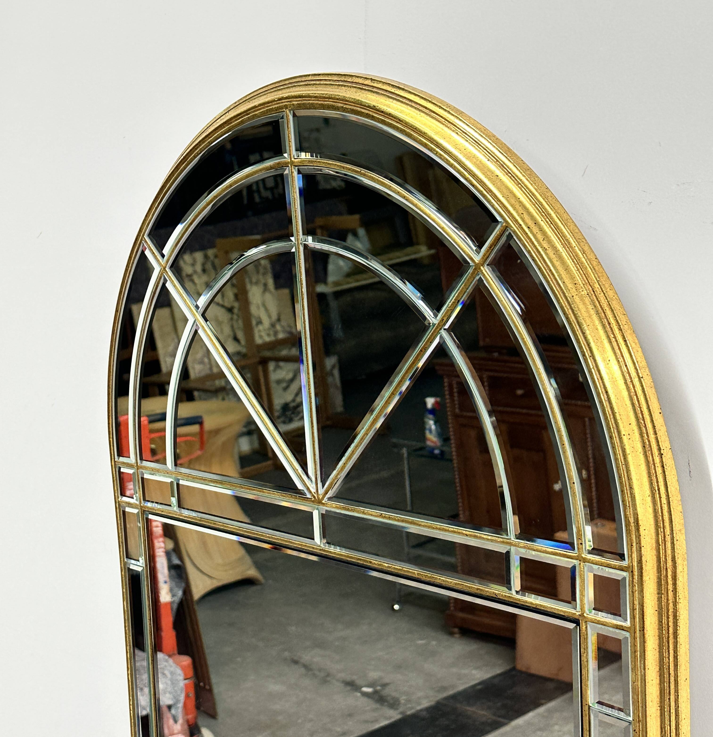 Vintage Large facet cut luxury mirror with gilded frame by Deknudt, 1980s.