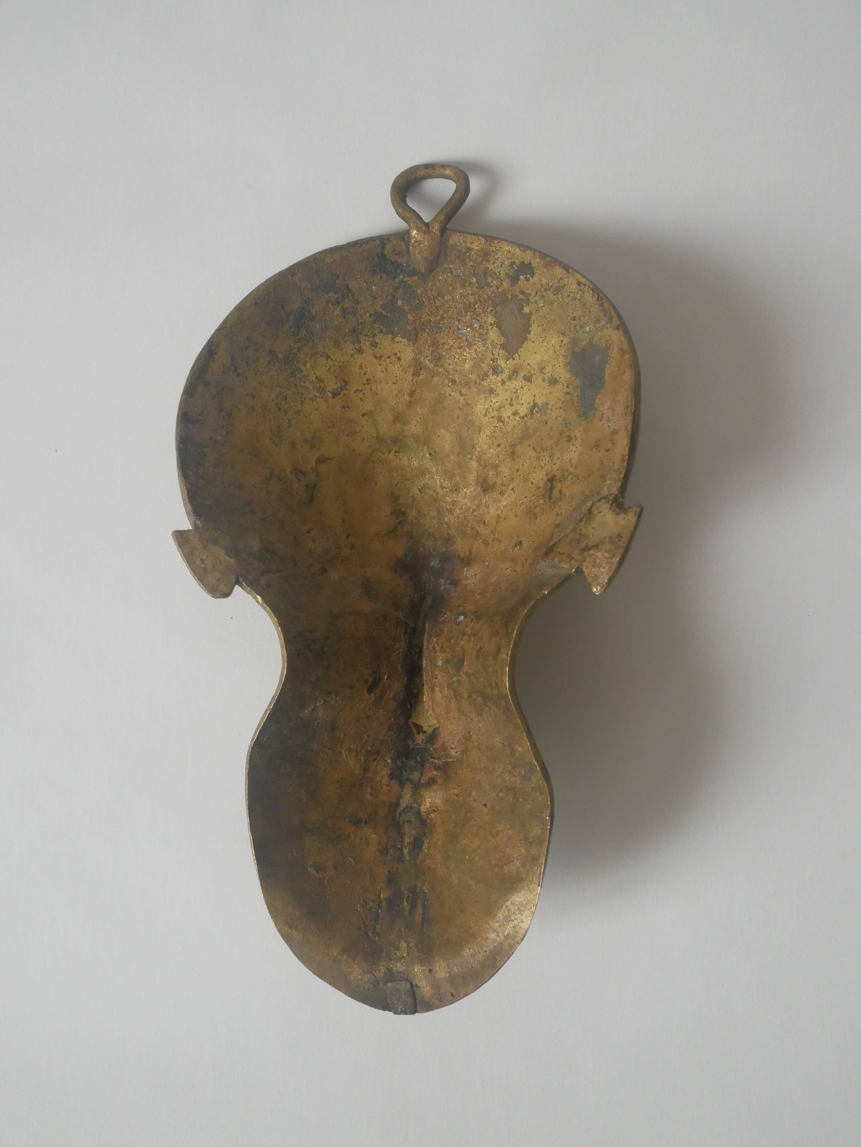 Brass mask wall sculpture African art handmade ethnic tribal decorative object
