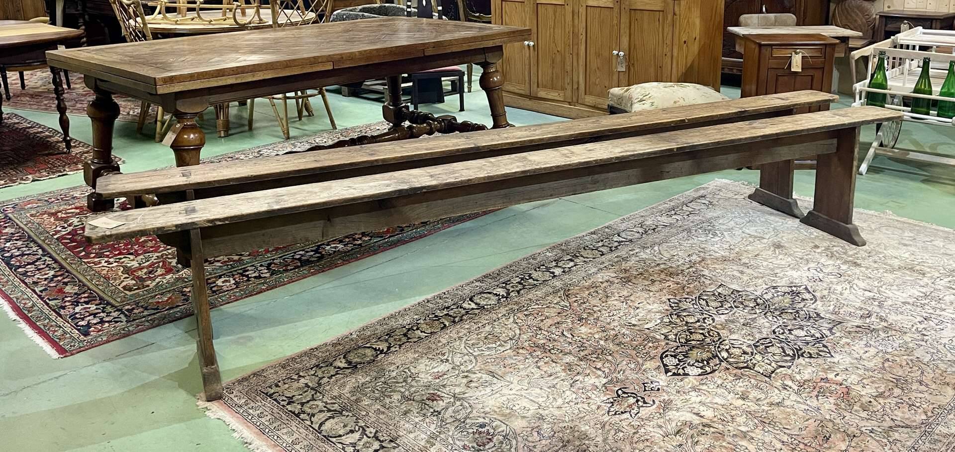 Pair of late 19th century farmhouse table benches in fir