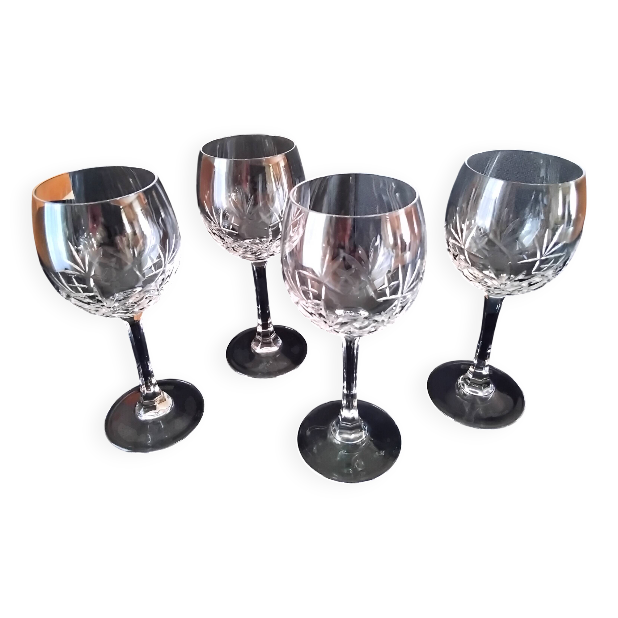 4 large crystal wine glasses (from Lorraine?)