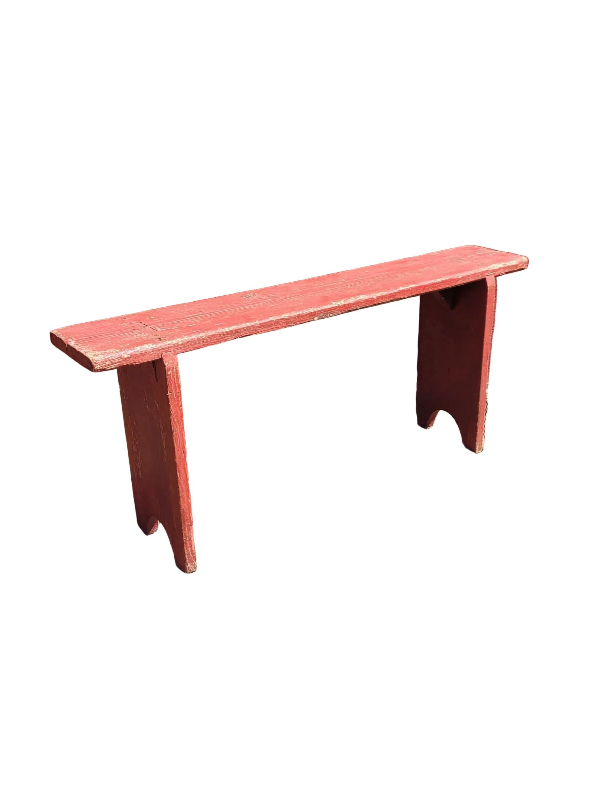 Banc ancien en bois peint en rouge