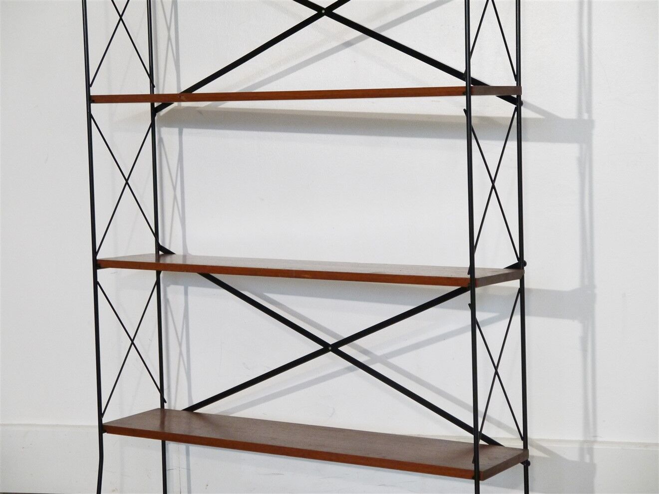 Vintage self-supporting teak and metal shelf 1960