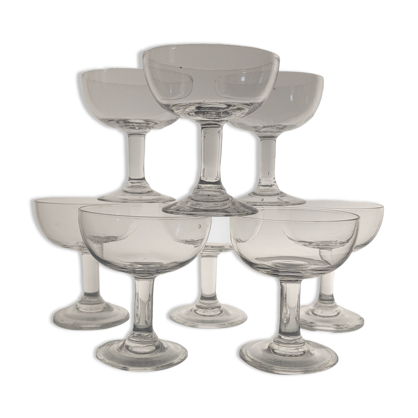 8 blown glass champagne glasses