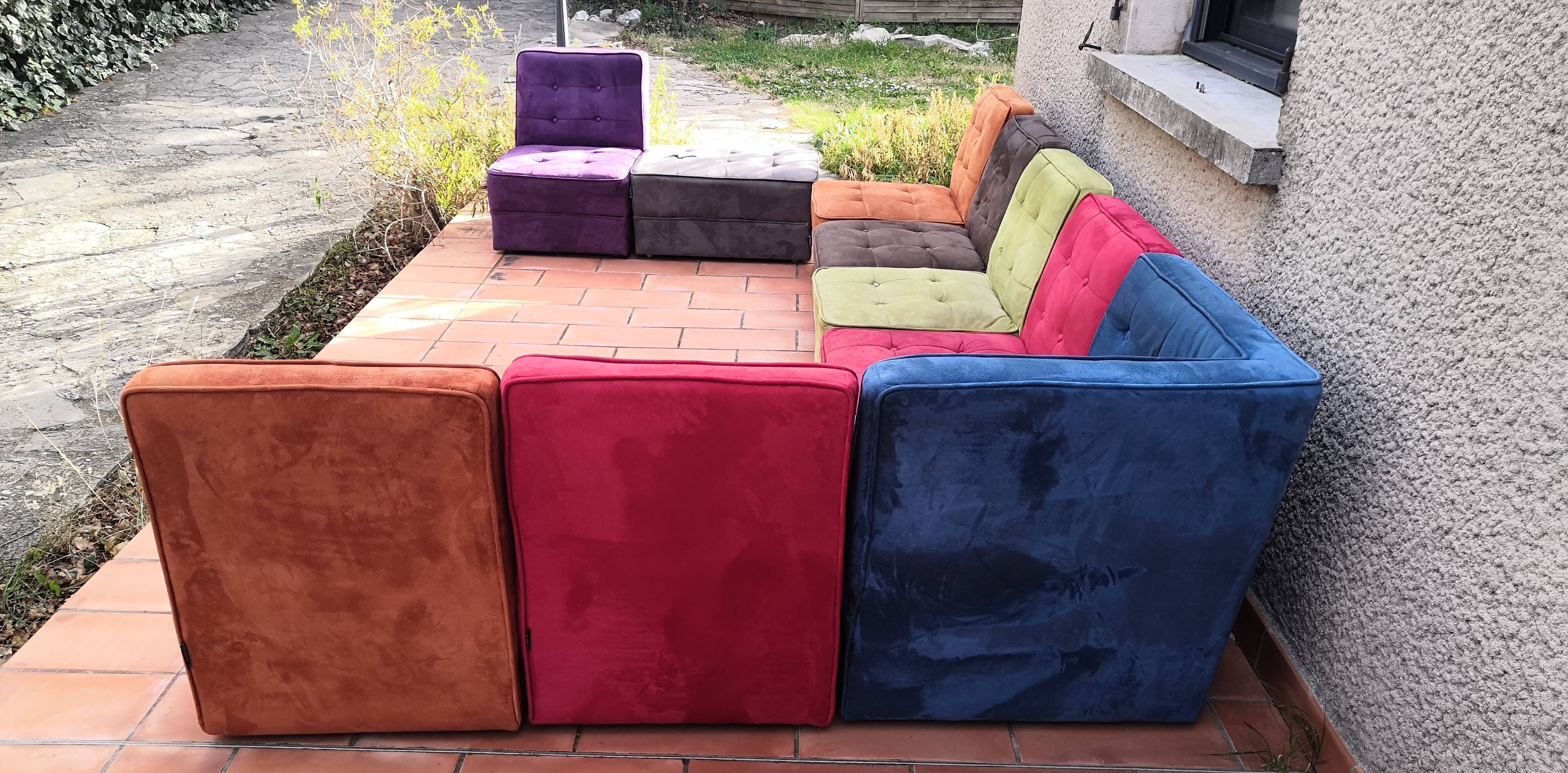 Modular vintage panoramic sofa 9 seats