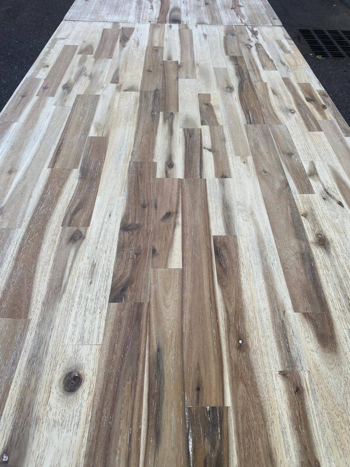 Large extendable Scandinavian dining table made of stripped solid acacia 160-26