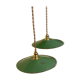 Pair of suspension in green and white enamelled sheet metal firm style indus braided golden threads