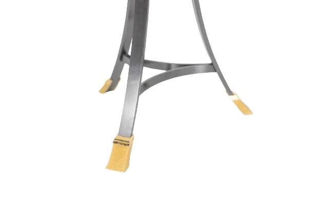 “Canabas” pedestal table in patinated leather, steel, and gilded brass. Contemporary. LS59502209H