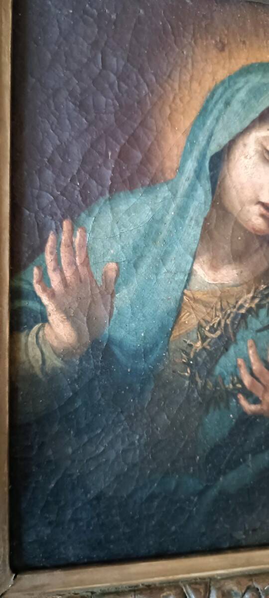 Old oil painting on canvas "Our Lady of Sorrows"