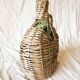 Old Green Glass Demijohn Plate with Woven Rattan