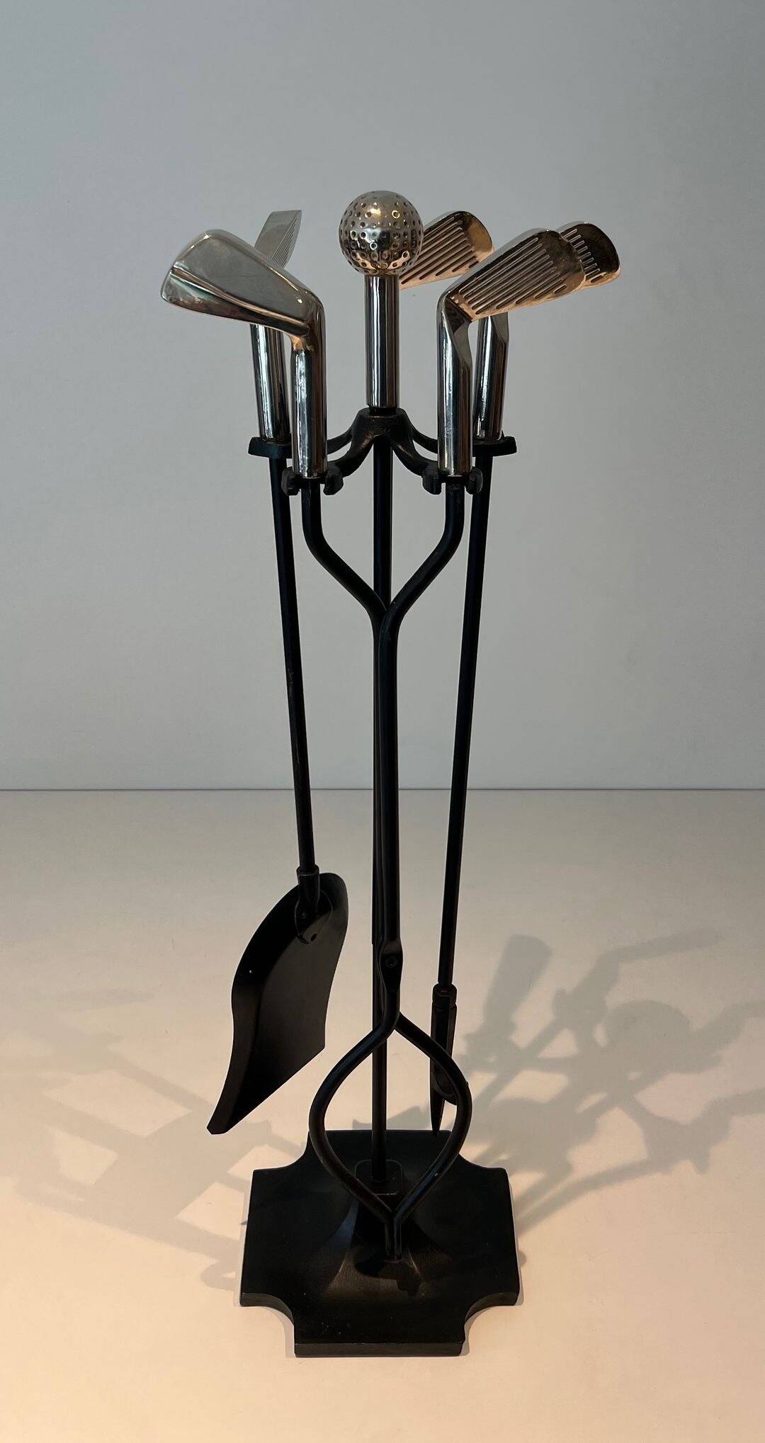 Fire Necessary Golf Model in Black Lacquered Metal and Chrome Golf Clubs