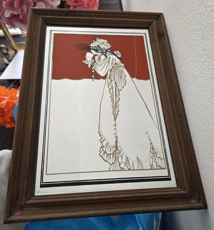 Isolde by Aubrey Beardsley beautiful art nouveau framed vintage mirror