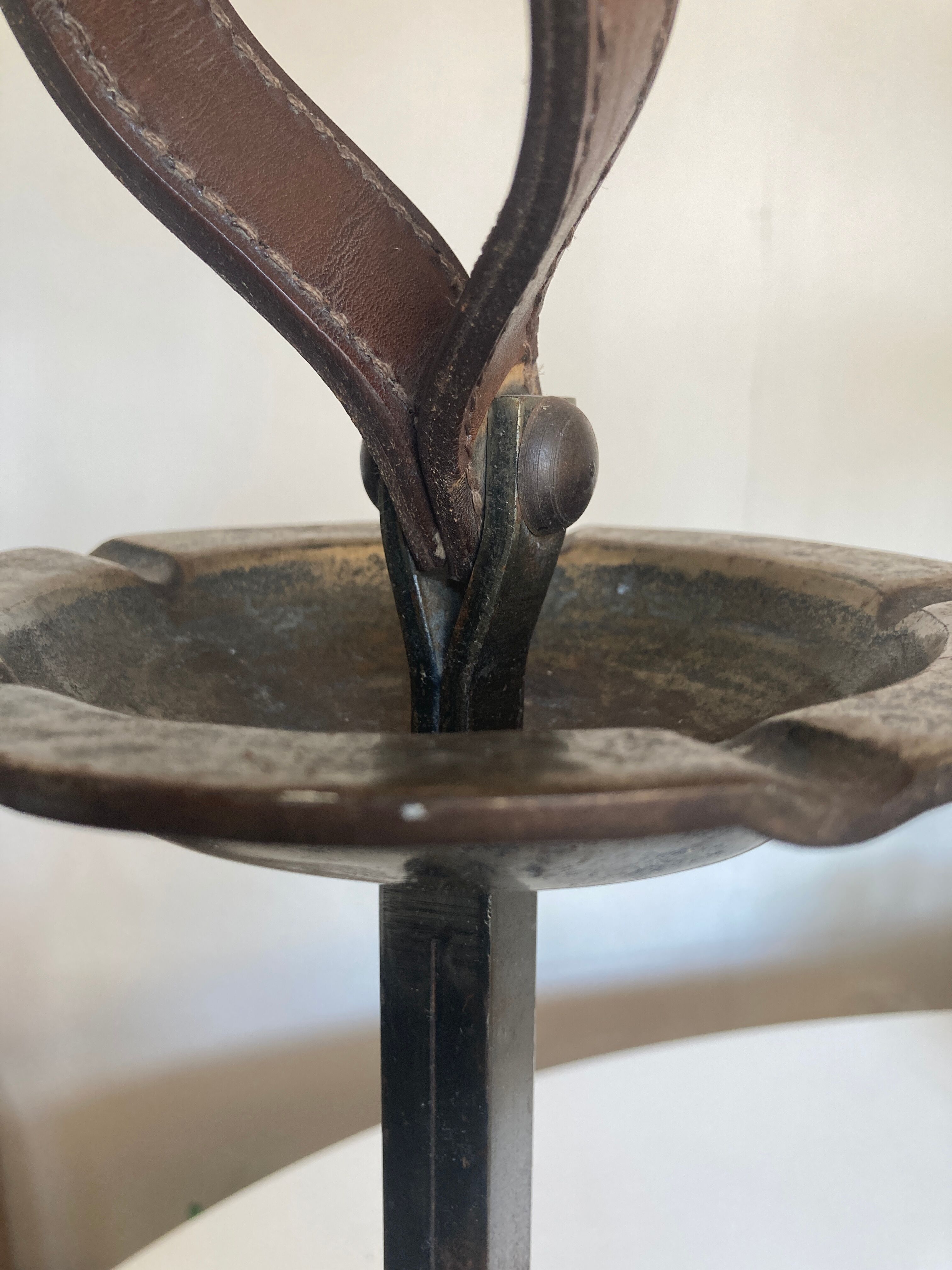Bronze, steel and leather ashtray by JP Ryckaert, 1970 brutalist.