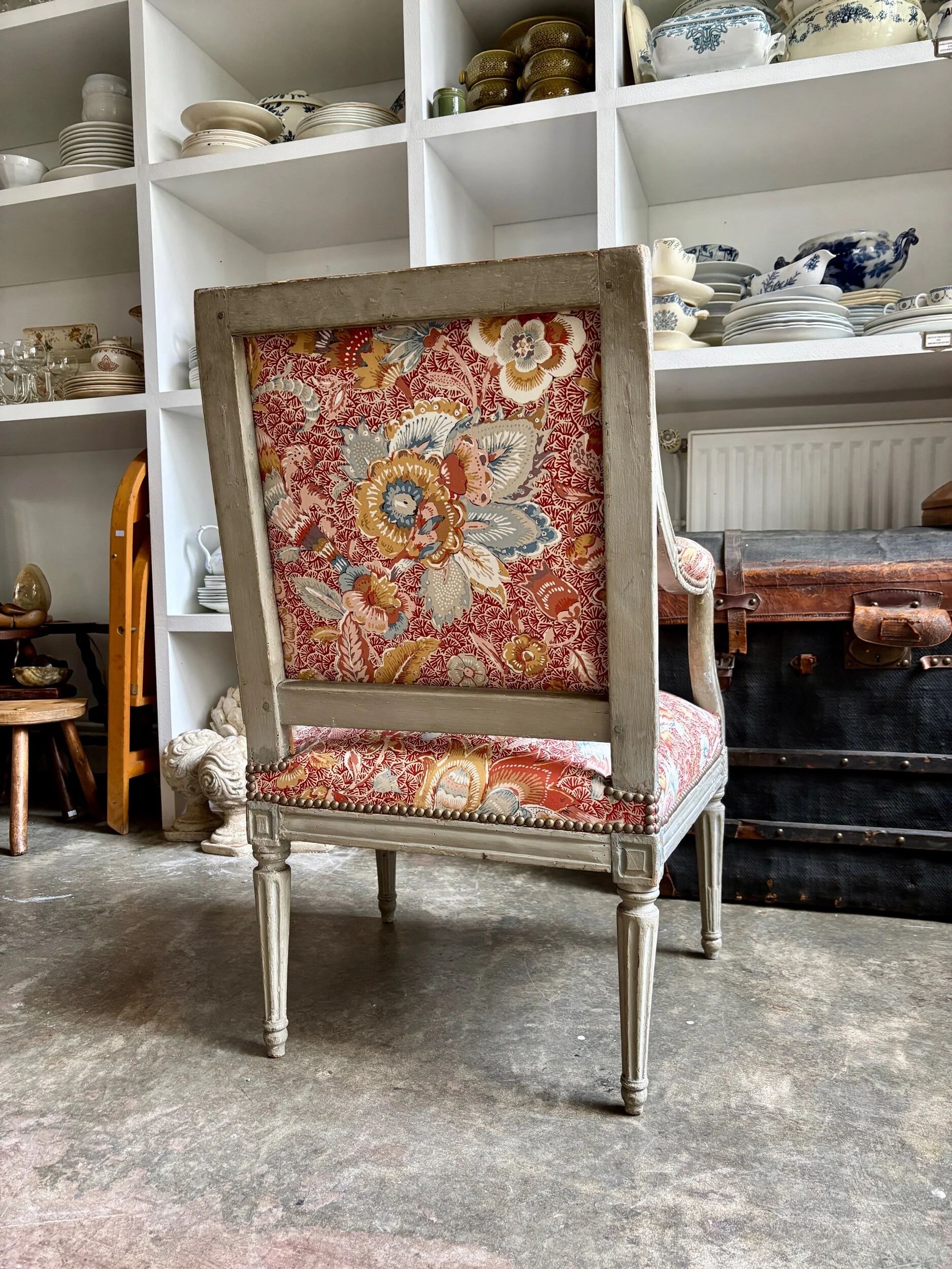 Queen's armchair from the Louis XVI period, Indian fabric.