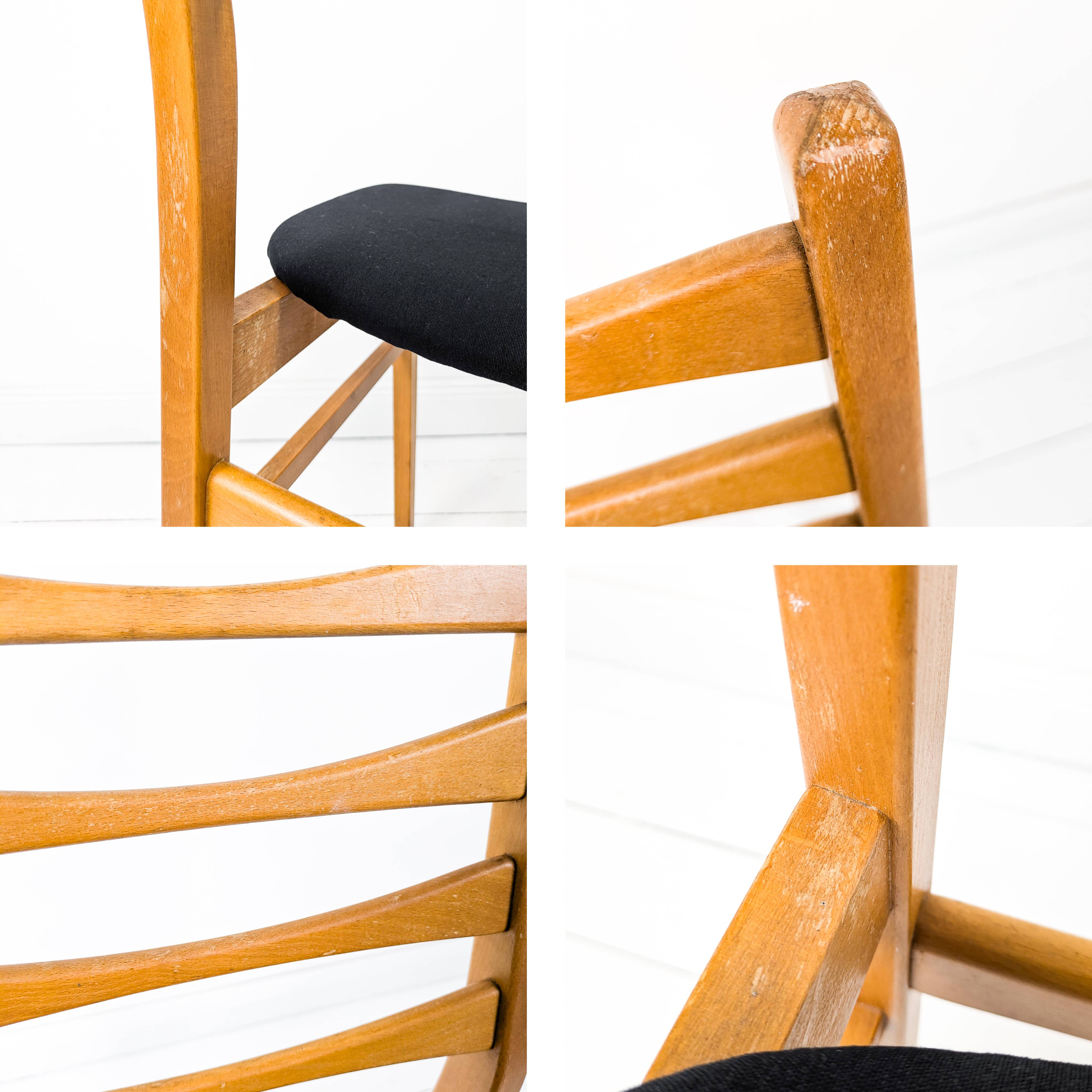 Lot de 6 chaises vintage bois assise tissu, style Mid-Century scandinave