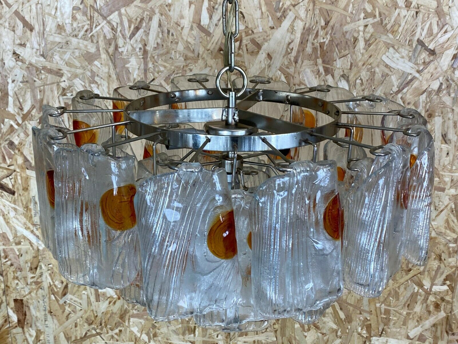 XL 60s 70s Murano Glass Chrome Chandelier Chandelier Glass Space Age 60s v