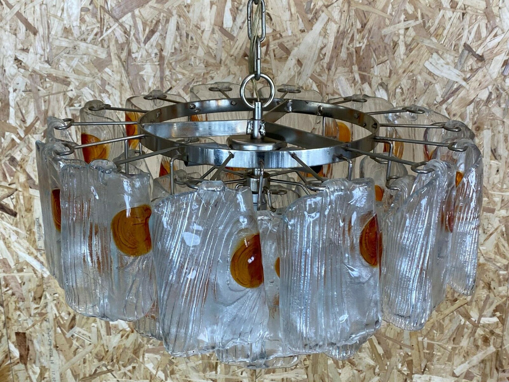 XL 60s 70s Murano Glass Chrome Chandelier Chandelier Glass Space Age 60s v