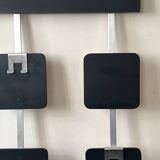 Large modernist wall coat rack in wood and metal, 1970s design.