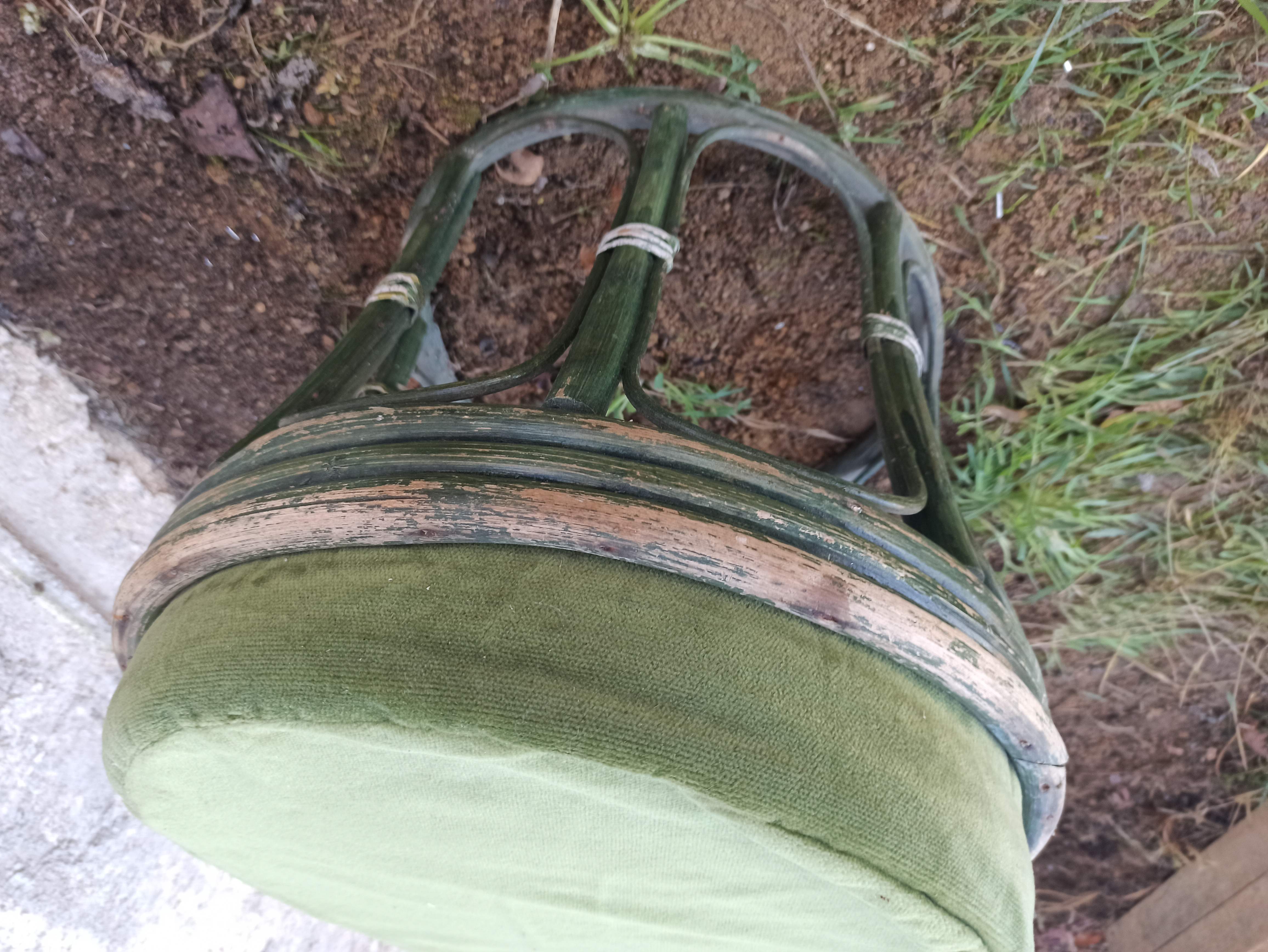 Bamboo stool rattan velvet cushion