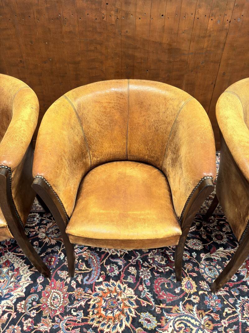 Set of Classic English Sheep Leather Chairs
