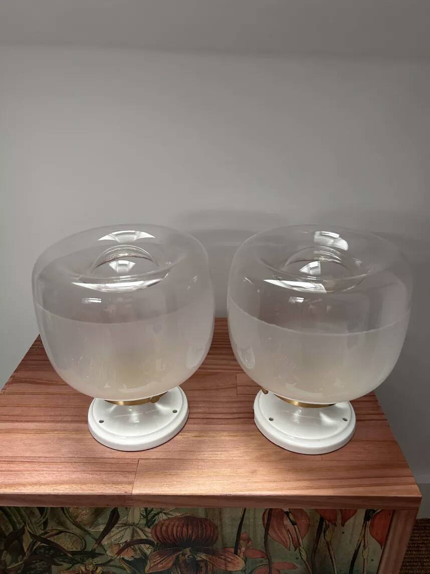 Pair of two-tone globe wall lights