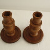 2 wooden candle holders