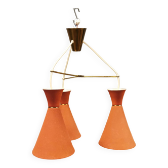 Hanging lamp with three shades/light sources, probably designed by Bent Karlby in the late 1950s