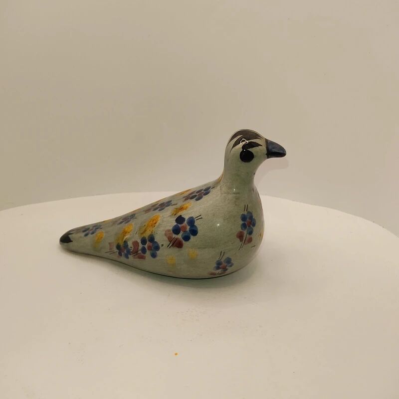 Ceramic dove bird, glazed with hand-painted floral decoration, vintage.