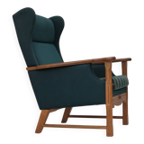 1970s, Danish high back armchair, furniture wool, solid oak wood.