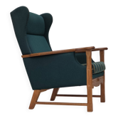 1970s, Danish high back armchair, furniture wool, solid oak wood.