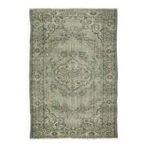 Vintage Turkish Rug Sage Green with Medallion 287 x 193 cm