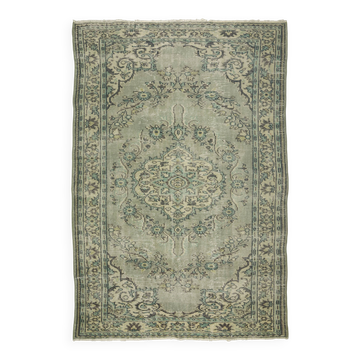 Vintage Turkish Rug Sage Green with Medallion 287 x 193 cm