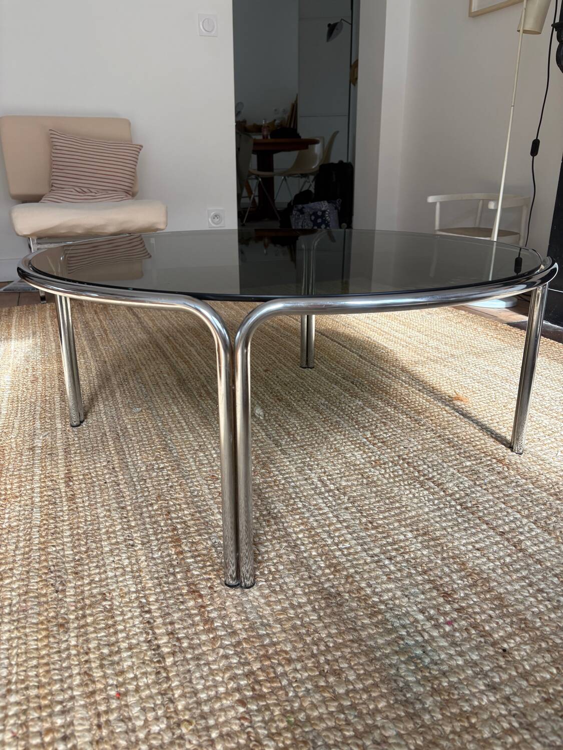 Chrome and smoked glass coffee table