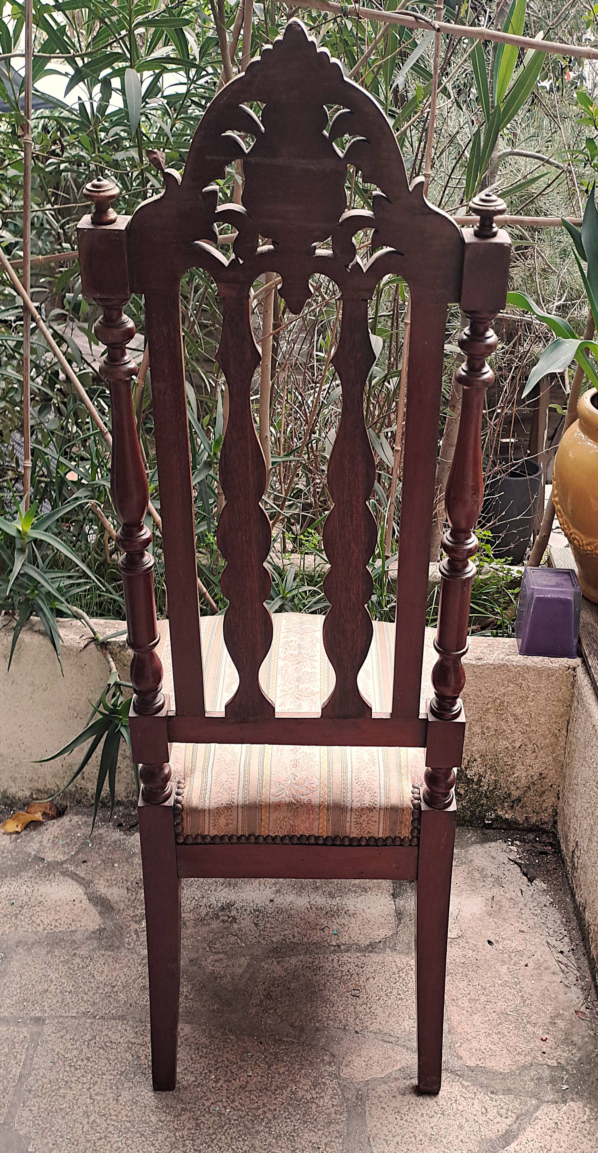 Chaise de Nourrice Napoléon III en  bois foncé vernissé assise tissu rayé 1