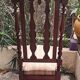 Chaise de Nourrice Napoléon III en  bois foncé vernissé assise tissu rayé 1