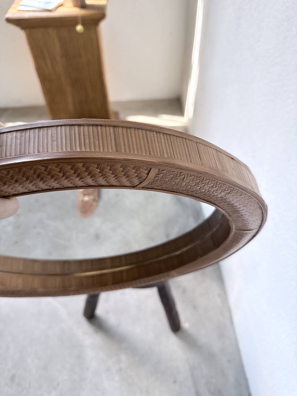 Woven wicker round mirror 1960