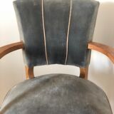Armchair bridge mustache in blue gray velvet