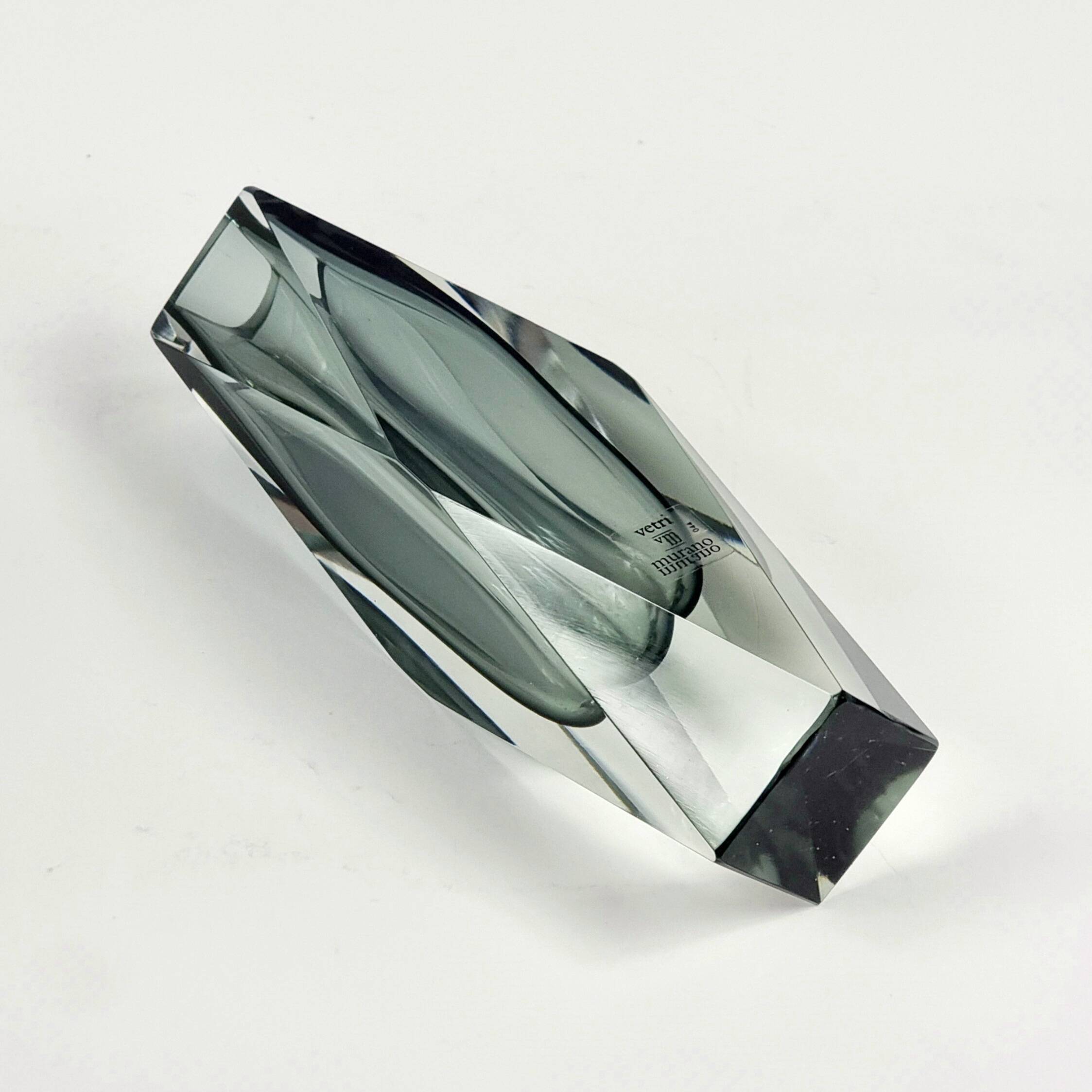 Labelled Sommerso Murano Glass Vase by F. Poli for A. Mandruzzato, Italy