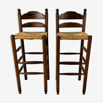 Set of Two Modernist Barstools with Wicker, 1960s