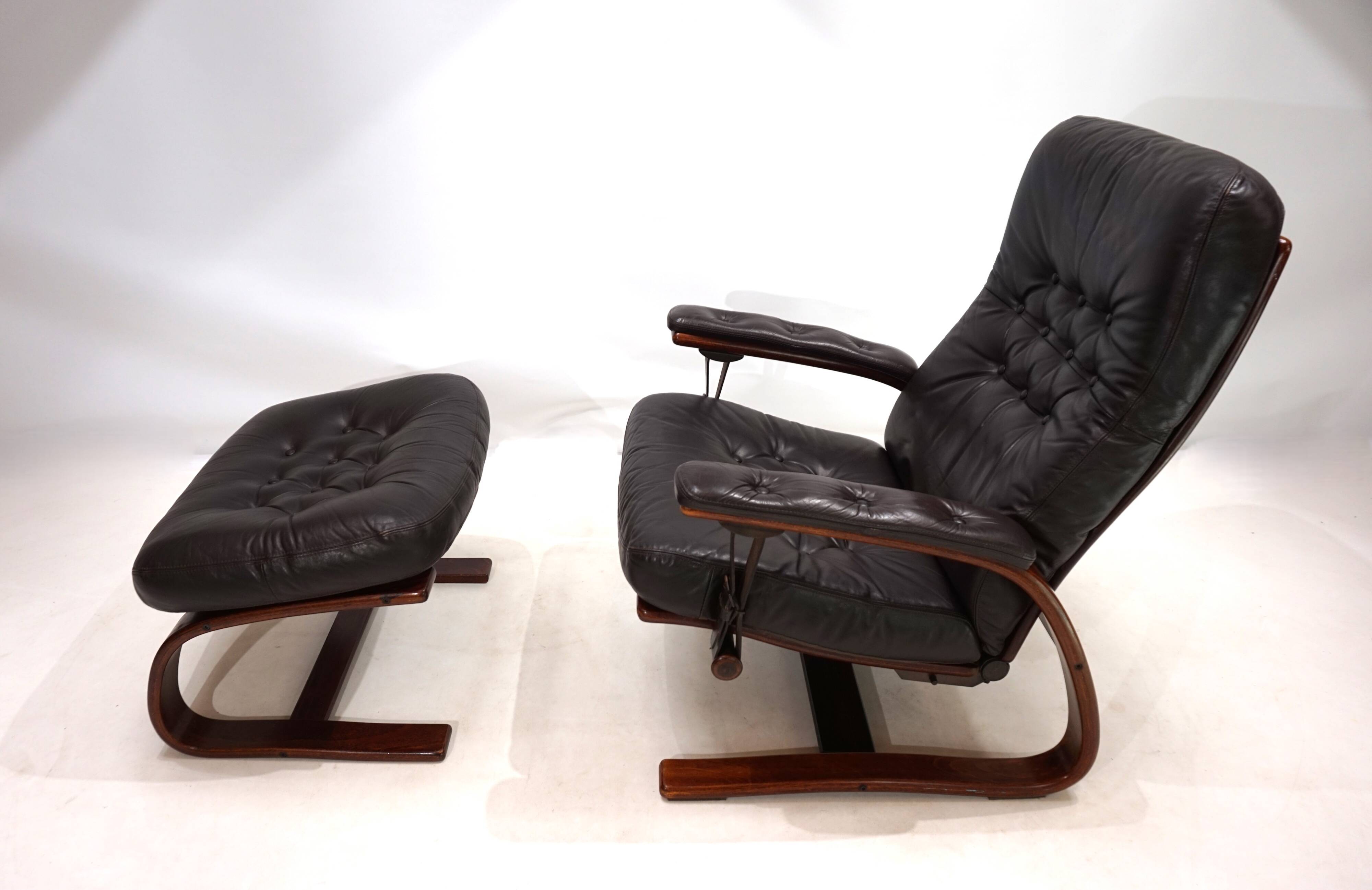 Westnofa Panter Leather Lounge Chair with Ottoman by Arnt Lande, 1970s