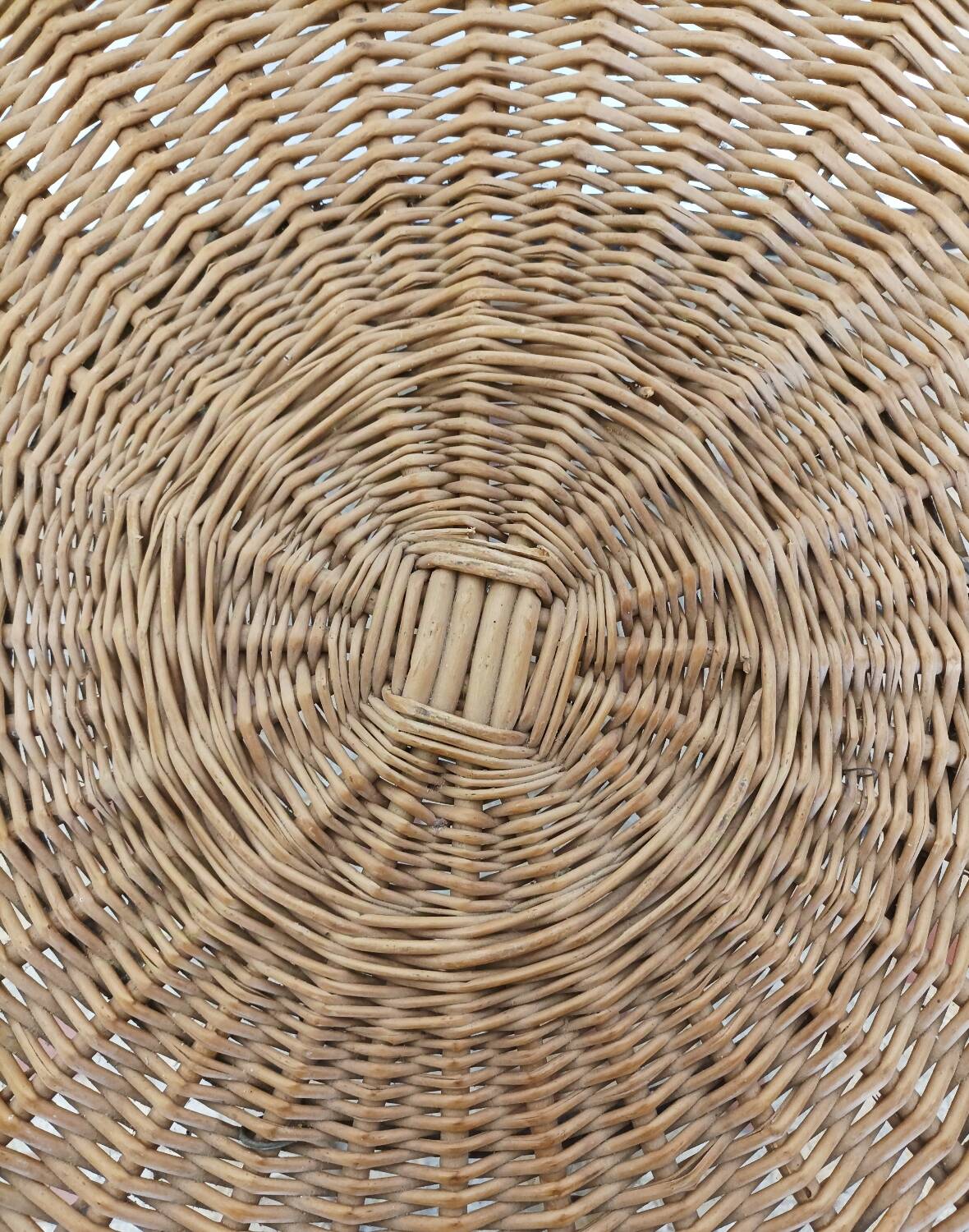 Vintage round rattan and metal coffee table
