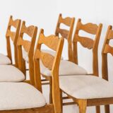 Ensemble de 6 chaises brutalistes en chêne par Henning Kjaernulf