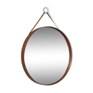 Miroir rond en teck par