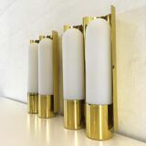 Wall lights brass & glass opal of limburg 1970 s