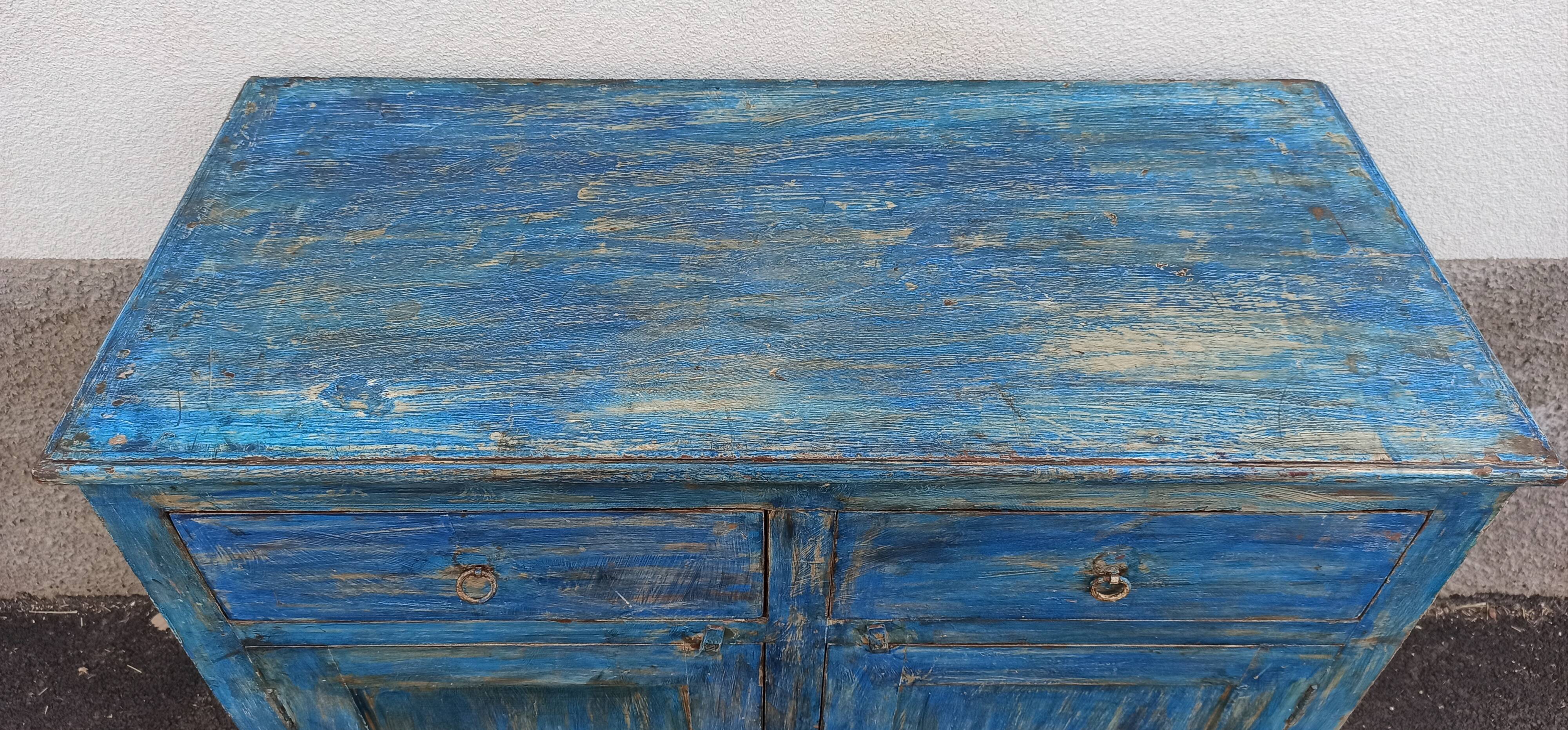 Blue wooden buffet with 2 drawers and 2 doors