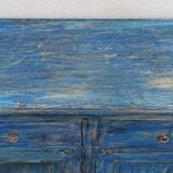Blue wooden buffet with 2 drawers and 2 doors